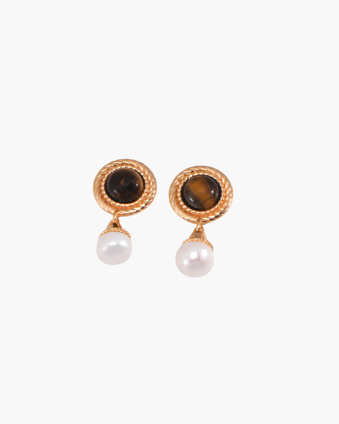 Tiger's Eye Pearl Drop Earrings