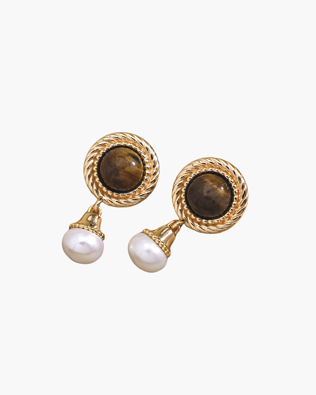 Tiger's Eye Pearl Drop Earrings